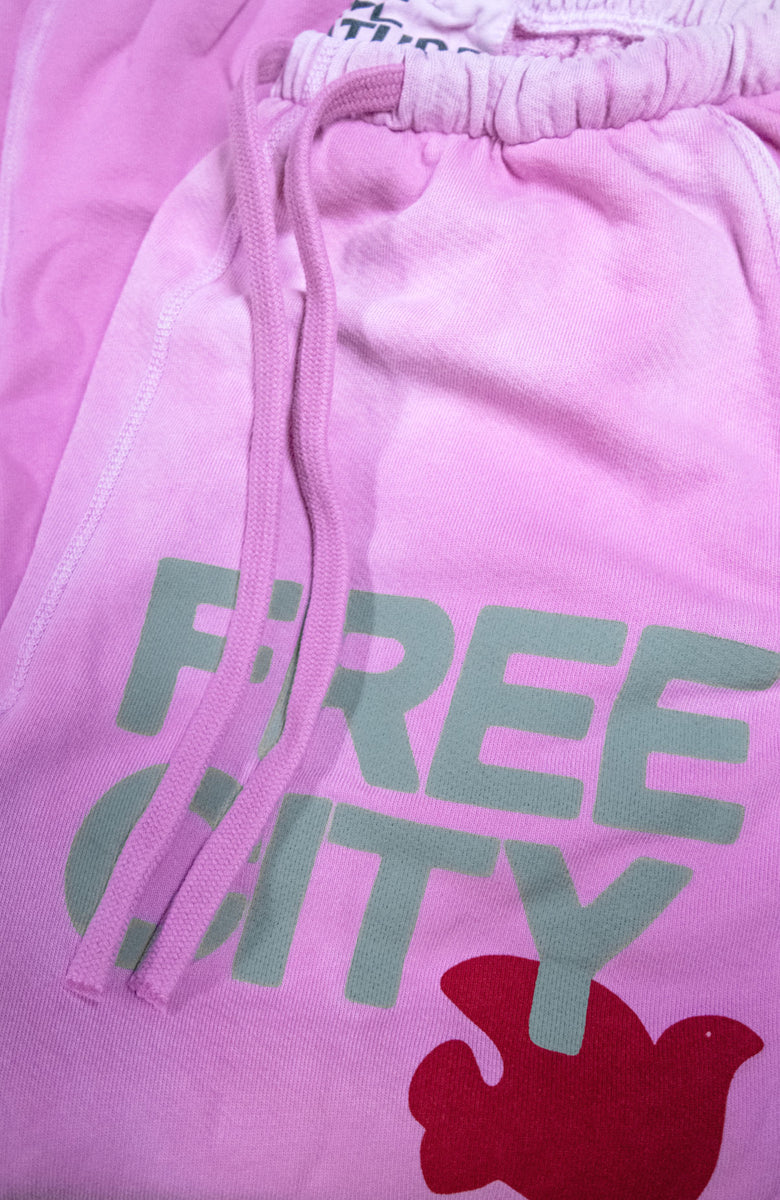 RARE Freecity Free shops City Let’s Go Hummingbird Logo Sweatpants USA Pink.