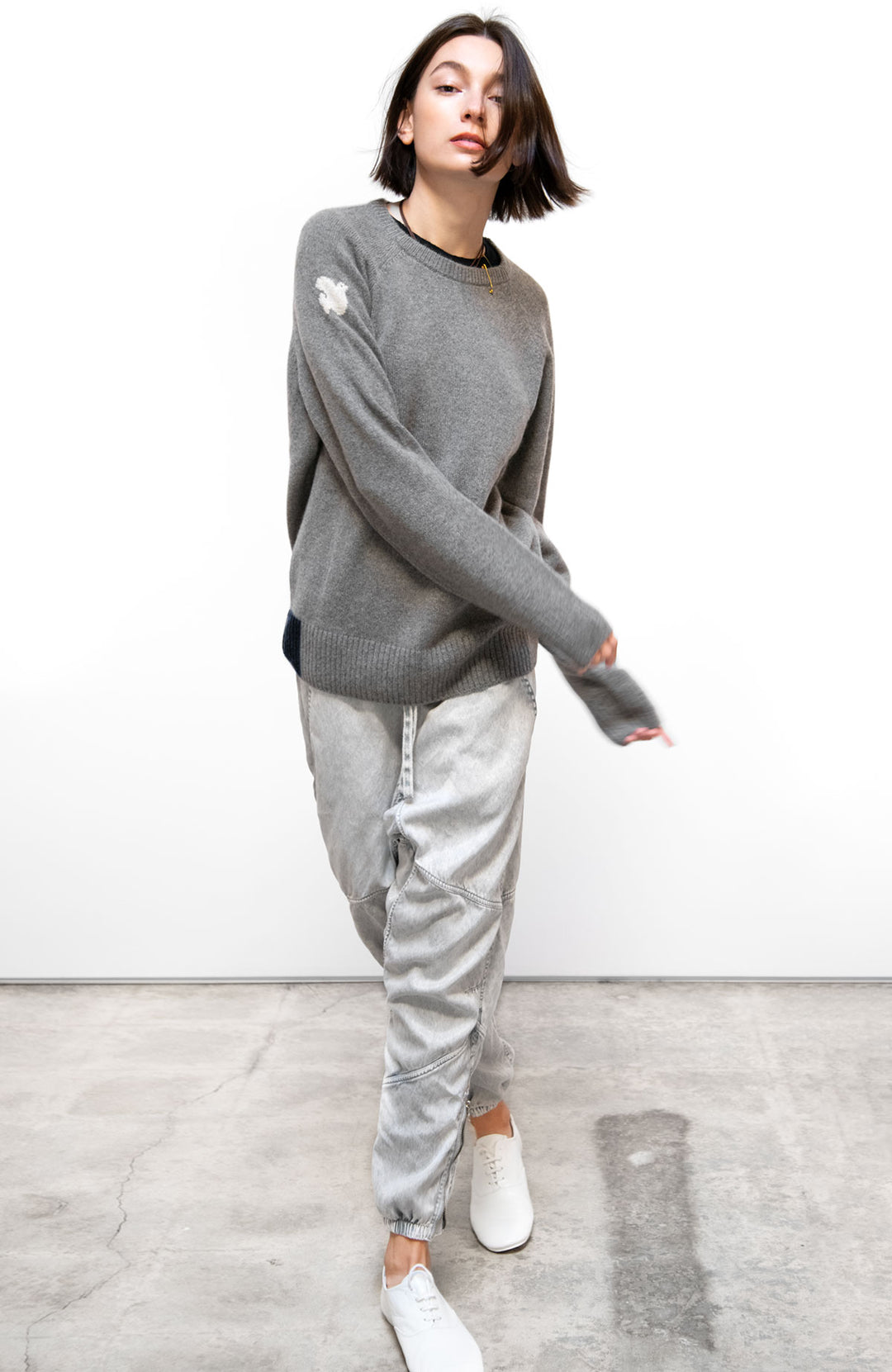 BACKSTRIKE DOVE SUPERLUX CASHMERE crew - dovegray/deeplynavy